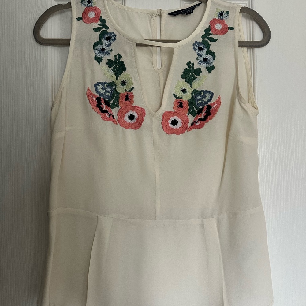 French connection Floral Embroidered Cream Sleeveless Top